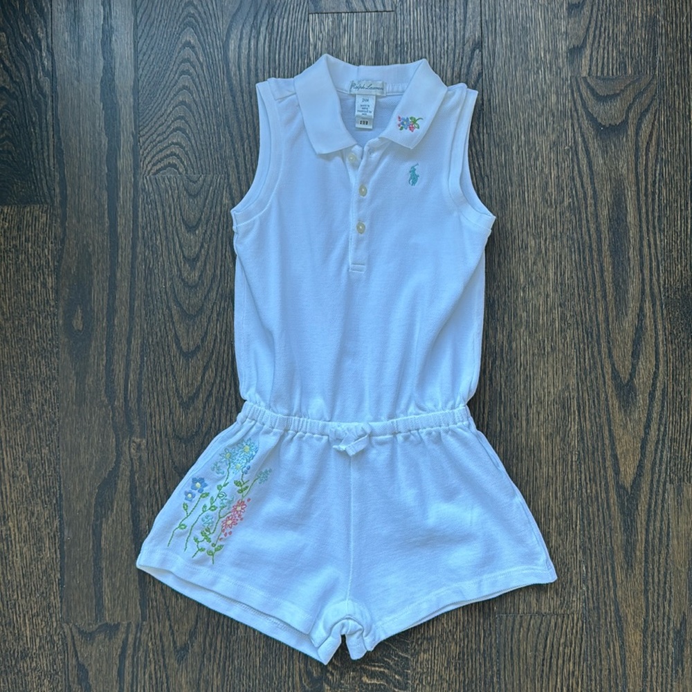 Ralph Lauren Embroidered Pique Polo Romper